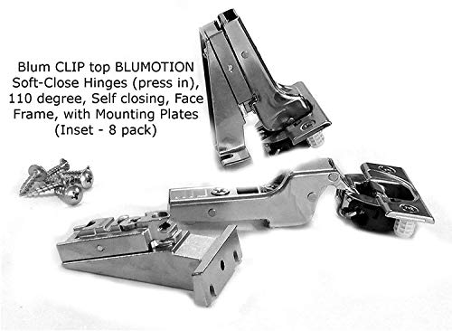 Blum CLIP top BLUMOTION Soft-Close Hinges, 110 degree, Self closing, Face Frame, with Mounting Plates (Inset - 8 pack)