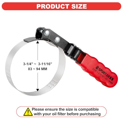 Spurtar Small Oil Filter Wrench Adjustable Swivel Oil Filter Removal Tool - size: Small: 3-1/4" - 3-11/16"