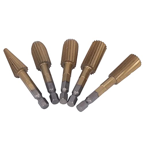 5Pcs Rotary File Cutting Burrs, Hex Shank Double Cut Metal Grinder Drill Bit Set High Speed Steel Rotary File Set