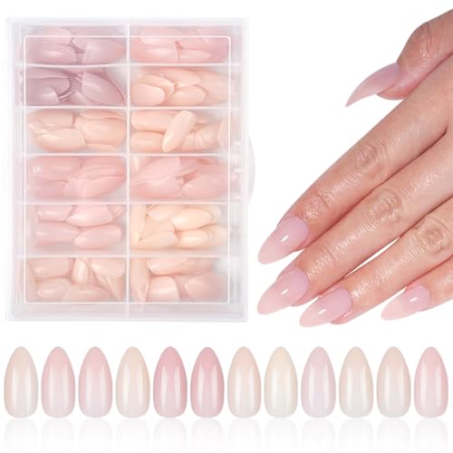 288Pcs Almond Press on Nails Medium Fake Nails 10 Color Nude False Nails Full Cover Acrylic Stick on Nails Nude Nail Press ons Handmade Full Cover Acrylic Glue on Nail for Women Manicure 10 Packs - color: Style 18
