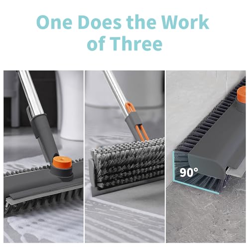 AIR U+ Floor Scrub Brush with Long Handle, 3-in-1 Rotating Head & Squeegee - color: Gray, size: 1 PACK