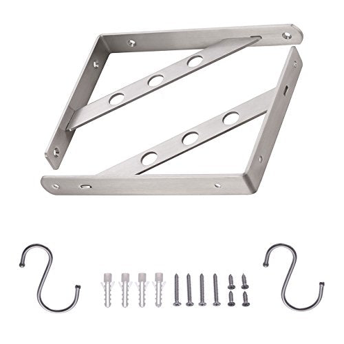 YUMORE 10 Inch Shelf Bracket, Heavy Duty L Bracket with 2 S Hook, 2 Pack - size: 10"(Soild)