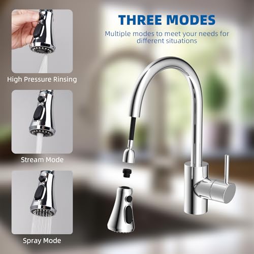 Hibbent NSF/ANSI/CAN 61 & 372 Certified Pull Down Kitchen Faucet Head - color: Chrome, style: 1.8 Gallon Per Minute