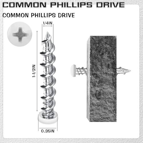 Blulu 100 Pcs Drywall Anchors 1/4 X 1-1/2 Inch White Self Drilling Screws - color: White, size: 1/4 x 1-1/2 Inch