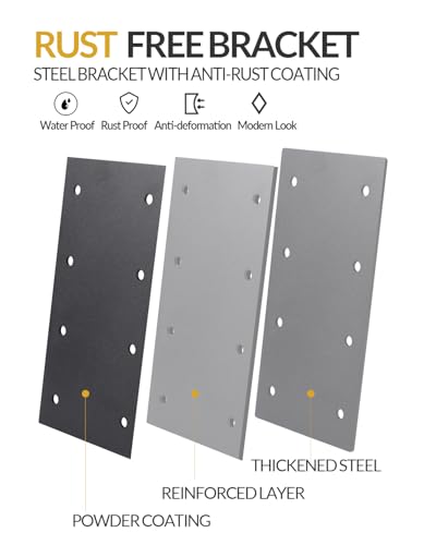 6 Pcs Large Flat Straight Brackets for Wood, 9.25" x 4.5" Heavy Duty Steel Mending Plates, 3mm Thick Beam Splicing Connector for 6x6 8x8 Timber, Pergola, Fence Post & Roof Framing