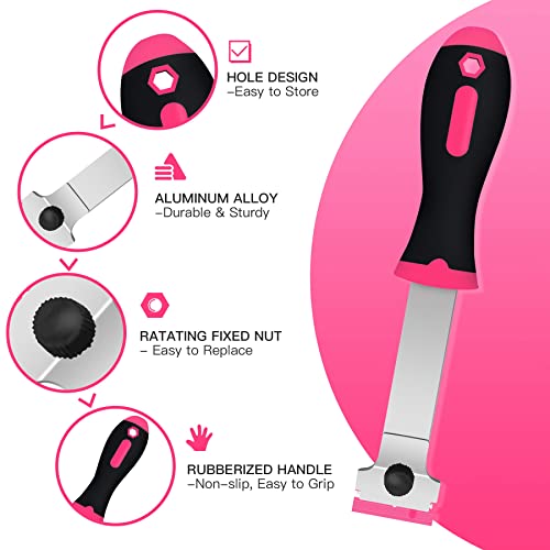 DEKEones Razor Blade Scraper, 2 PCS Razor Scraper Tool for Removing Label, Registration Sticker, Tint, Grease from Windshield, Appliance, Glass（Pink） - color: Pink-2pcs