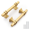 Haliwu 10 Pack Gold Cabinet Pulls, 3 inch Brushed Brass Kitchen Handles Square Dresser Drawer Hardware - color: Matte Gold, size: Hole Center Spacing：76mm (3 inch)