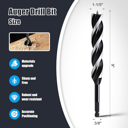 1-1/5" x 9" Auger Drill Bit for Wood,Hex Shank Tri Flute Drill Bit - size: 1-1/5"x9"
