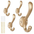 4 Pack Coat Hooks Wall Mount Heavy Duty Utility Retro Double Hooks for Hanging Coats,Hat, Towel, Key, Robe, Scarf, Bag, Cap (Gold) - color: 4 Pack-Gold