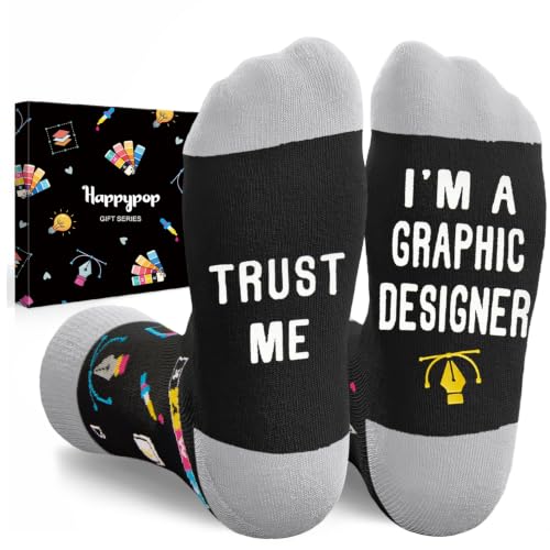 HAPPYPOP Funny Gifts for Women Men - Mechanic Graphic Designer Bus Driver Plumber Sock - color: Trust Me I'm a Graphic Designer Black