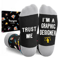 HAPPYPOP Funny Gifts for Women Men - Mechanic Graphic Designer Bus Driver Plumber Sock - color: Trust Me I'm a Graphic Designer Black