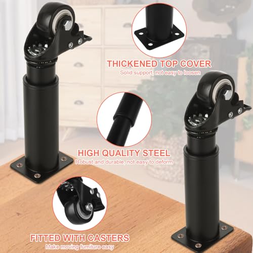 WOPPLXY 4 Pcs 7-10 Inch Metal Adjustable Furniture Legs with Swivel Caster Wheels, Heavy Duty Replacement Support Legs, Metal Legs for Table with Wheels for Cabinet/Sofa/Bed/Dresser/Couch/Coffee Table