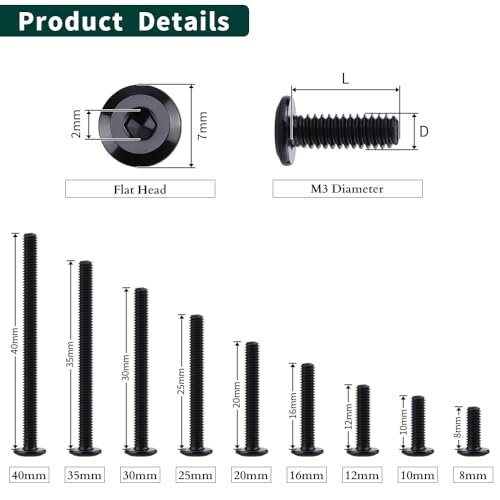 M3-0.5 x 10mm (100 pcs) Black Hex Socket Head Cap Screws, 304 Stainless Steel 18/8, Furniture Bolts, Connector Screws for Furniture, Black Oxide Finish, Full Thread, Hex Spanner Wrench Included - size: M3-0.5 x 10mm