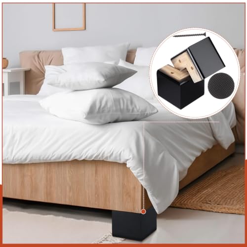 Geelin 4 Pack Wooden Furniture Risers 4 Inch High L‑Shaped Bed Risers with Metal Screws and Anti-Slip Pads Furniture Legs Couch Legs Replacement Sofa Feet for Coffee Table Bed Dresser (Black) - color: Black, size: 4 Inch