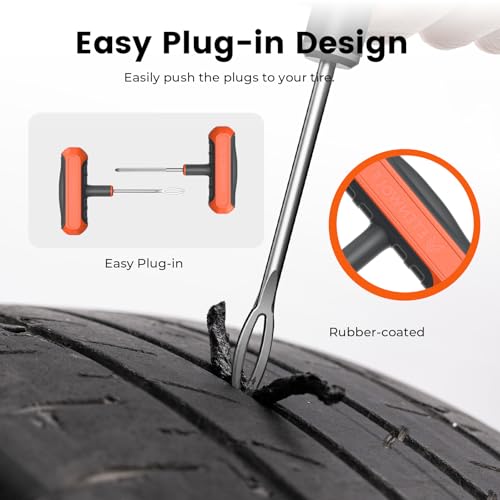 ETENWOLF Flat Tire Repair Kit with Plugs 16 Pcs, Heavy Duty Tire Plug Kit - color: Vivid Orange1