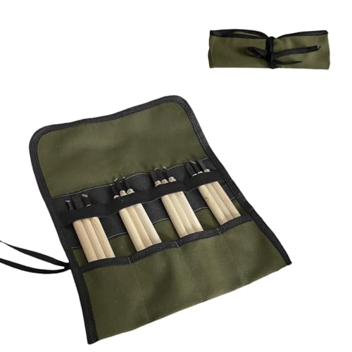 BLIRITEL Small Canvas Chisel Roll, Chisels Bag Tool Organizer with 4 Pockets, Metal Pry Bar Plier Wrench Roll Tool Pouch for Mechanic Carpenter Craftsman (Army Green) - color: Army Green