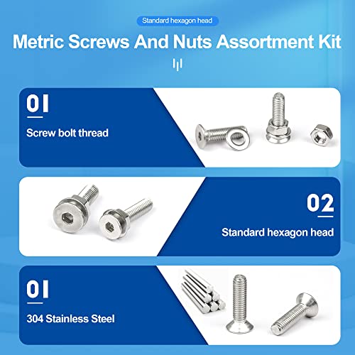 NINDEJIN 580 PCS M2 M3 M4 M5 Metric Hex Socket Button Head Screw Bolts Kit - size: 580 Hex Flat Head Socket Screws Nuts