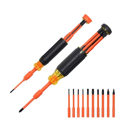 Klein Tools 32310INS 10-in-2 Insulated Multi-Bit and Multi-Bit Precision Screwdriver Set, Auto-Locking Collar, 1000V Rated, In-Handle Bit Storage - size: 2-Piece Set