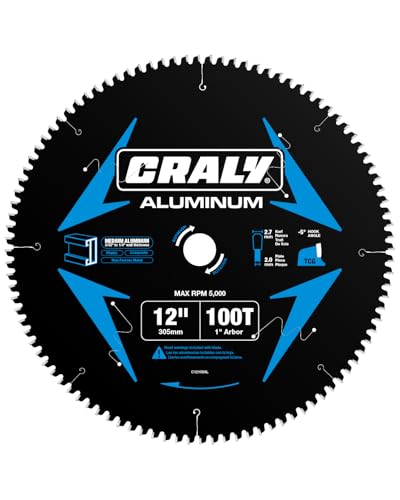 CRALY 12 Inch 100 Teeth Aluminum and Non-Ferrous Metal Cutting Circular Saw Blade, 1 Inch Arbor, Carbide Tipped, Thin Kerf, Black Ice™, for Medium Aluminum, Plastic, Composite(C12100AL) - size: 12", 1" arbor, 100T