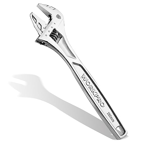 WORKPRO 10" Large Jaw Adjustable Wrench, Cr-V Steel, Chrome Finish - color: Silver, size: 10 inch