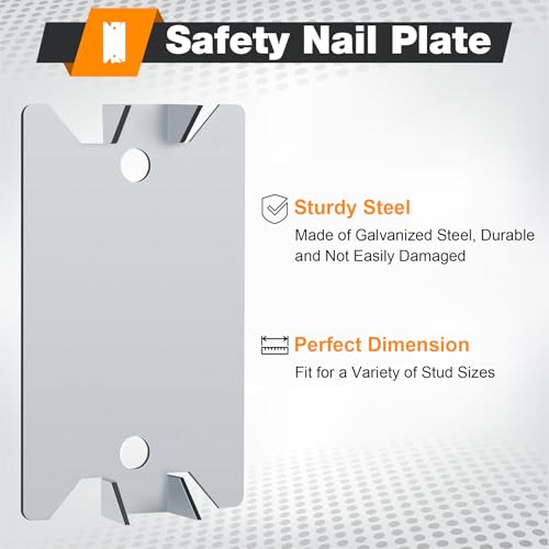 Nail Plates for Wood Studs 1.5 x 2.5 Inch Nail Stud Guards with Sharp Pointed Prongs Electrical Wire Stud Plate Protector Nail Stopper for Plumbing and Wiring Protection - 50Pack - size: 1.5" x 2.5" - 50 Pack