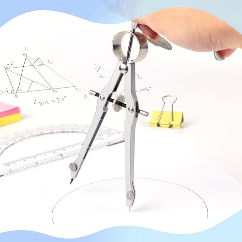 Unjoo Compass and Protractor Set, Math Compass for Geometry (Silver) - color: Silver