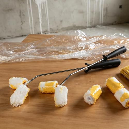 HAUTMEC Mini Paint Roller Kit, Small Paint Roller Covers with Ergonomic Handle and Durable Frame, ideal for Tight Corners, Pipes, Fences, Furniture, and Walls 0033