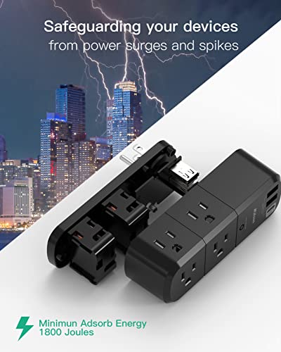 USB Outlet Extender Surge Protector with Rotating Plug - color: Black, size: 2A1C, 1 Pack