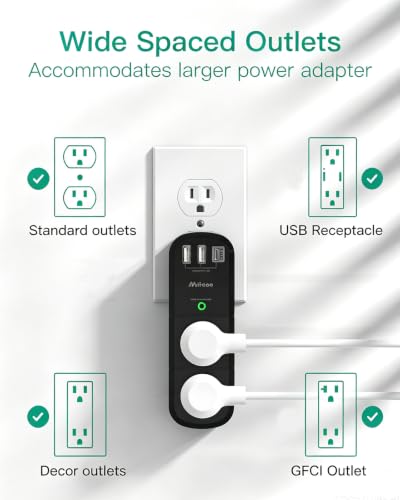 Outlet Extender with Rotating Plug, 6 AC Multi Plug Outlets 3 USB Ports - color: Black, size: 2A1C, 2-pack