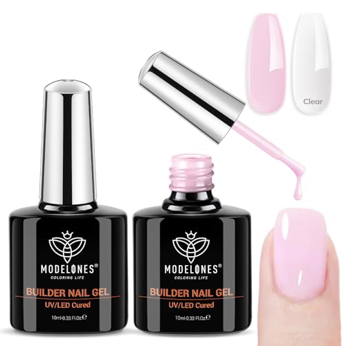 modelones Builder Nail Gel, 2 Pcs Clear and Baby Pink Builder Base Coat - color: Builder Clear Baby Pink