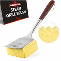 Bristle-Free Steam Cleaning Grill Brush — Features an Extended Luxurious Rosewood Handle and a Unique Wavy pad that Seamlessly fits cast Iron and Stainless Steel grates - color: Aramid Fiber Steam Grill Brush