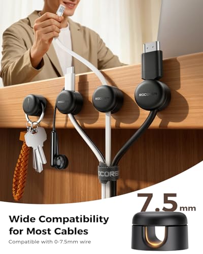 Rocoren 50‑Pack Rotatable Cable Clips & Cord Straps Cable Management Kit