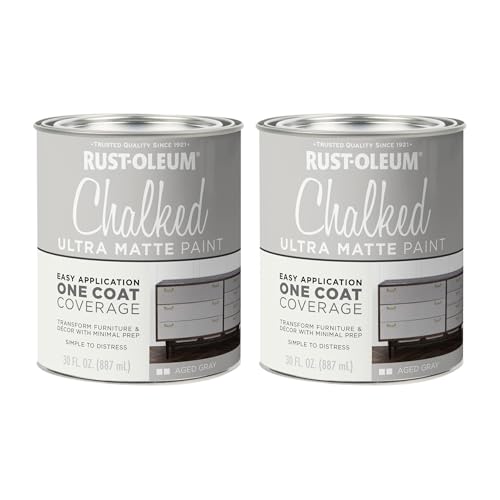 Rust-Oleum Aged Gray Chalked All-in-One Ultra Matte Paint | One Coat Coverage | No Primer, Sanding, Or Topcoat Needed | Easy Clean Up | Made in USA | 30 OZ | 2 Pack - Packaging may vary - color: Aged Gray, size: 30 Fl Oz (Pack of 2)