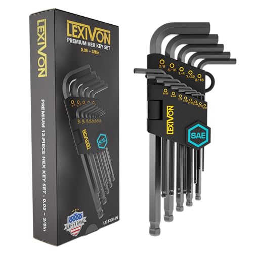 LEXIVON Allen Wrench Set, 13-Piece Premium SAE Hex Keys, L-Shaped Long Arm Ball End Design, Industrial-Grade S2 Alloy Steel (LX-130H-IN) - size: 13-Piece SAE Hex