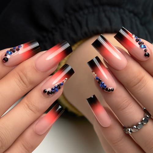 CurvLife Long Press On Nails, Ombre Rhinestone, Soft Gel - color: Ombre Nails with Rhinestones