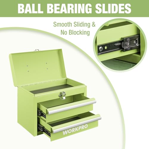 WORKPRO Portable Mini Metal Tool Box with 2 Drawers - color: Macaron Green