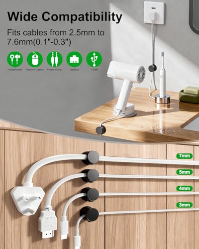 OneLeaf 8 Pack 360° Rotatable Strong Magnetic Cable Clips Cord Holder for Nightstand, 1s Lock Phone Charger Holder, Adhesive Magnetic Cord Clips for Home/Office/Car/Game Station, Smooth Adjustable