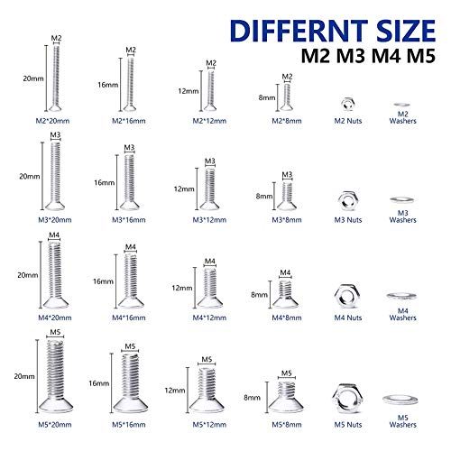 NINDEJIN 880Pcs M2 M3 M4 M5 Stainless Steel Precise Metric Hex Socket Head Cap Machine Screws,Round Flat Socket Bolts and Nuts Set and Washers Assortment Kit +Wrench (Flat Head Cap) - size: 880 Hex Flat Head Socket Screws Nuts