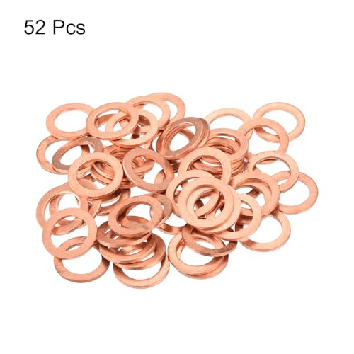 MECCANIXITY 52 Pcs Flat Copper Washers, 13x19x1.5mm Copper Upgraded Flat Metric Sealing Crush Ring Washers for Hydraulic Fittings Screw Bolt Nut Electronic Repair - size: 13x19x1.5mm