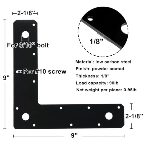 4 Pack Flat Corner Brace,L Shaped Mending Plate,9"x9" - size: 9" x 2-1/8"