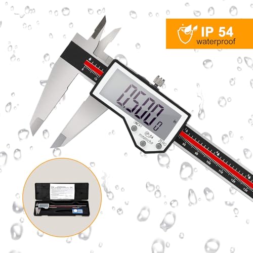 Digital Caliper, 8" Caliper Measuring Tool Extreme Accuracy Waterproof Electronic Vernier Caliper Industrial Stainless Steel Digital, Durable Measuring Tool with Large LCD Screen - color: Red Stainless Steel, size: 8"