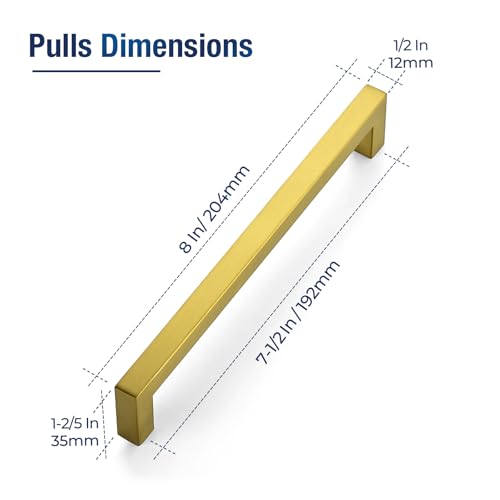 JOY DECOR Gold Cabinet Handles Square Cabinet Pulls, 7-1/2 Inch CC, 10 Pack - size: 7-1/2 Inch Hole Center
