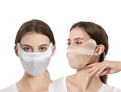 100% Mulberry Silk Lightweight Breathable Face Mouth Mask Cover Sunscreen Wind Against Dust Washed Reusable - color: Color#1