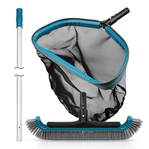 Swimming Pool Cleaning Kit - Pool Skimmer Rake Net with Pole and Brush Head