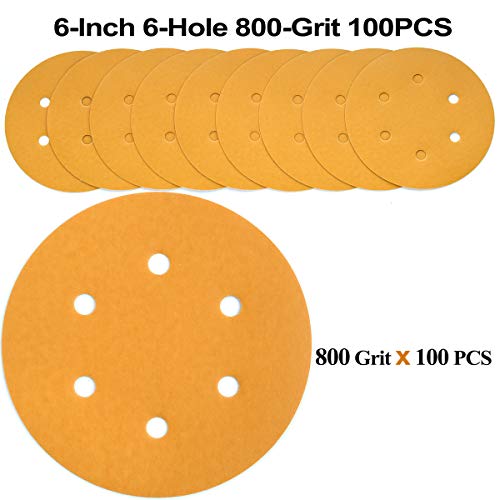 6-Inch 6-Hole Hook and Loop Gold Sanding Discs 800-Grit, 100-Pack - style: 800 Grit