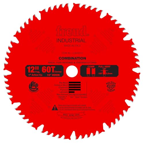 Freud Combination Blade - 12" Dia., 60 Teeth, .126" Kerf, Comb Grind - style: 12-Inch 60 Tooth ATB Combination Saw Blade with 1-Inch Arbor and PermaShield Coating