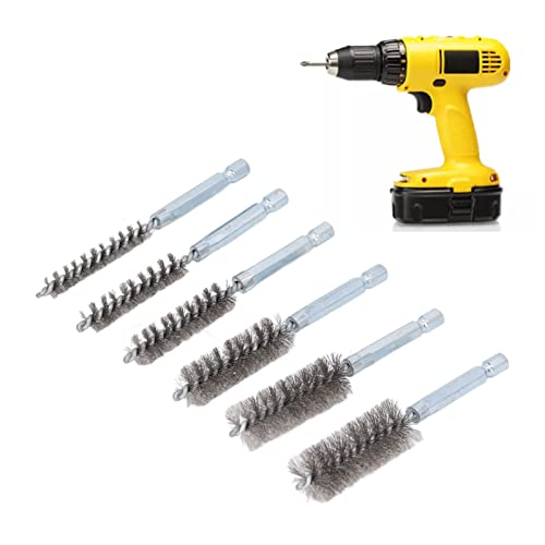 Walfront 6PCS Hole Cleaning Brushes Bore Brush Twisted Wire Cleaning Brush Power Drill Wire Brush 1/4in Hex Shank Steel Wire Silver - size: Steel Wire (Silver)