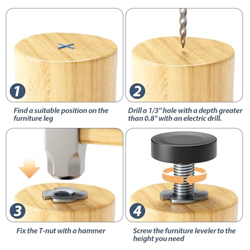 MROCO Furniture Leveling Feet 1/4"-20 UNC with T-Nuts, 12 Pack - size: 1/4"-20 / 12 Pack