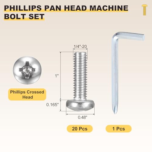 METALLIXITY Phillips Pan Head Bolt&Wrench Kit 1/4"-20x1 20Pcs - size: 1/4"-20x1"