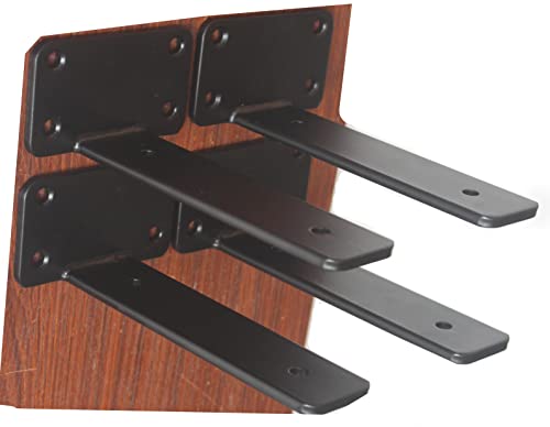 4 Pack - 6 inch Black Hidden L Shelf Bracket (1/5 Inch Thicked) Iron Floating Shelf Brackets Rustic Industrial Metal Brackets for Shelf Support - size: 6 Inch, style: Black 4 Pack